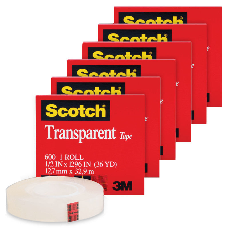 SCOTCH - Transparent Tape Roll, 1/2" x 1296", Pack of 6