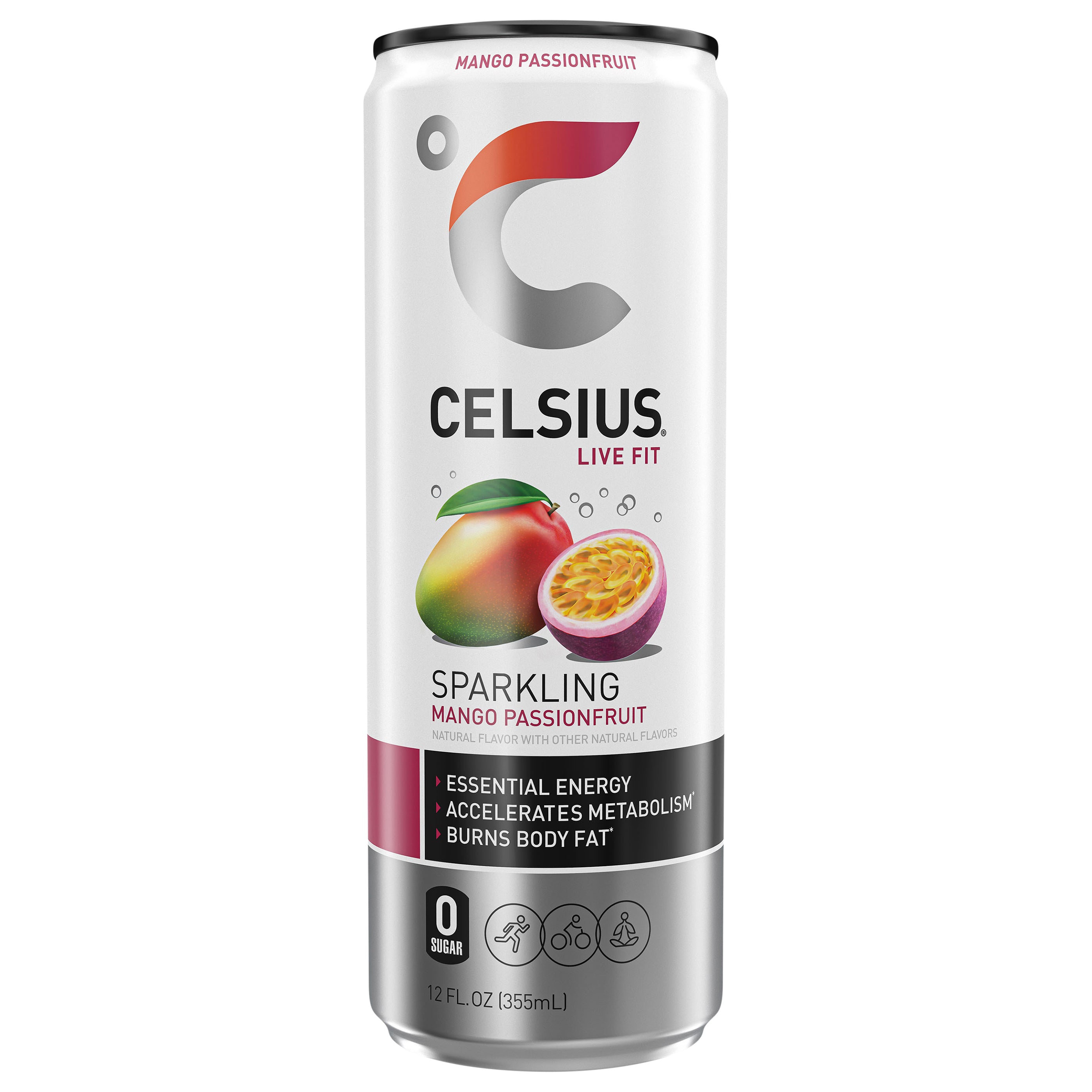 CELSIUS Sparkling Mango Passionfruit, Functional Essential Energy Drink 12 Fl Oz Single Can - Case of 12