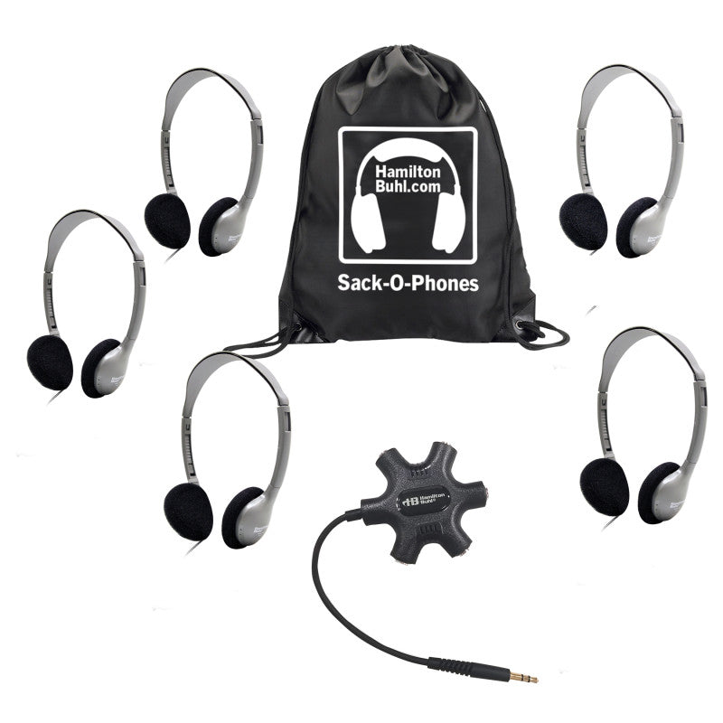 HAMILTONBUHL - Galaxy™ Econo-Line of Sack-O-Phones with 5 Personal-Sized HA2 Headphones, Starfish Jackbox and Carry Bag