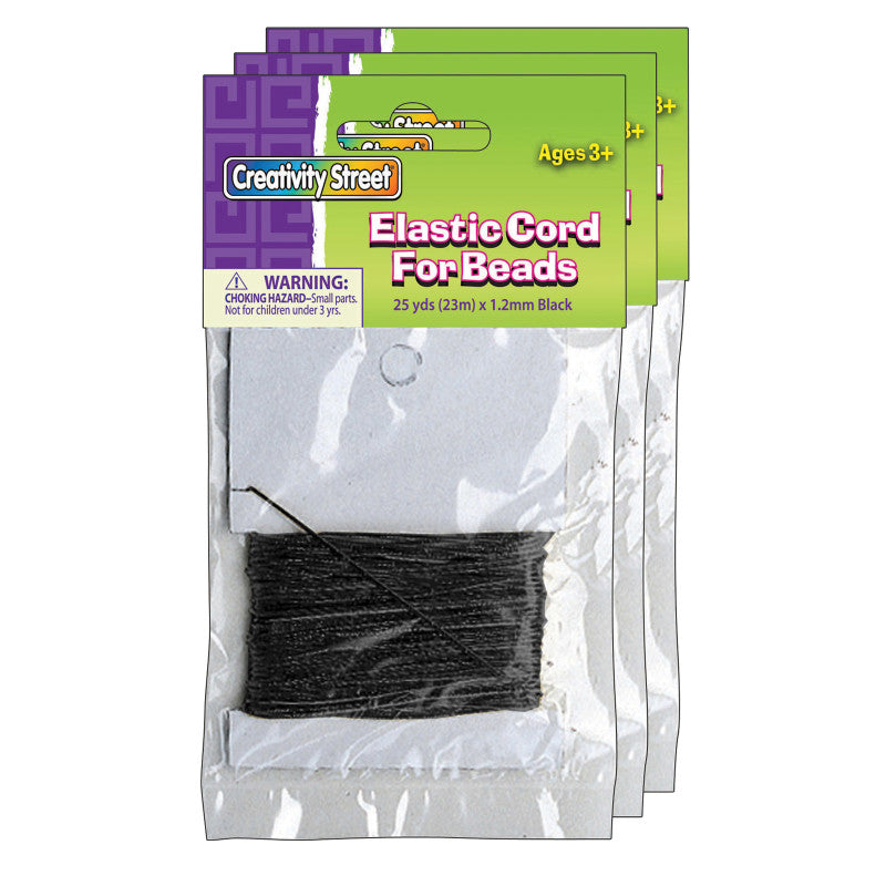 CREATIVITY STREET - Elastic Cord, Black, 1.2 mm x 25 Yards, 25 Yards Per Pack, 3 Packs