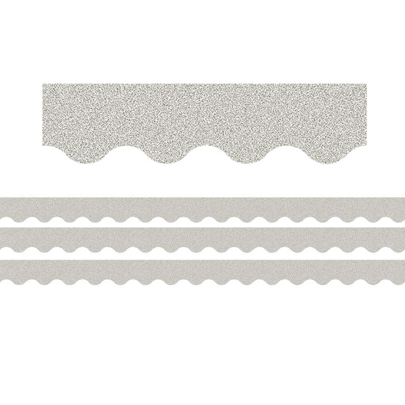 TEACHER CREATED RESOURCES - Silver Glitz Scalloped Border Trim, 35 Feet Per Pack, 3 Packs