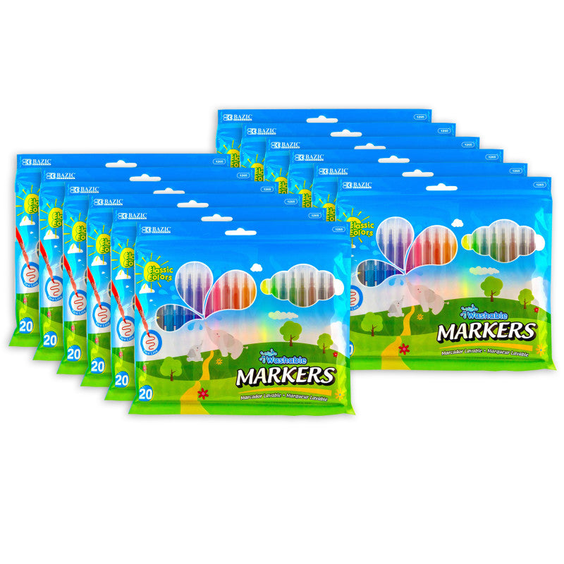 BAZIC PRODUCTS - Fine Line Washable Markers, 20 Per Pack, 12 Packs
