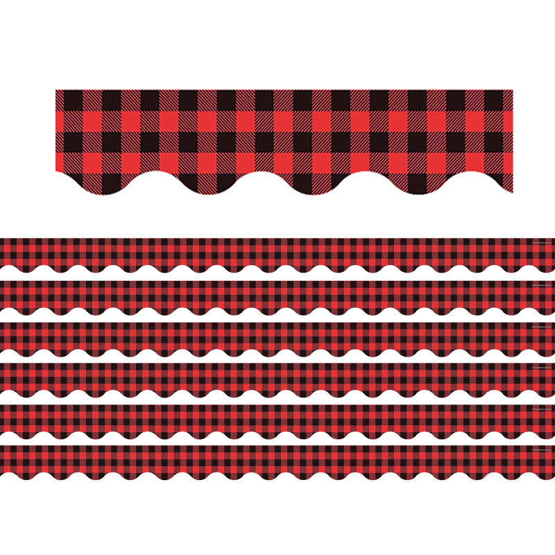 TEACHER CREATED RESOURCES - Red and Black Gingham Scalloped Border Trim, 35 Feet Per Pack, 6 Packs
