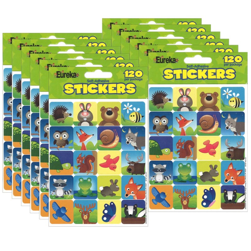 EUREKA - Woodland Creatures Theme Stickers, 120 Per Pack, 12 Packs