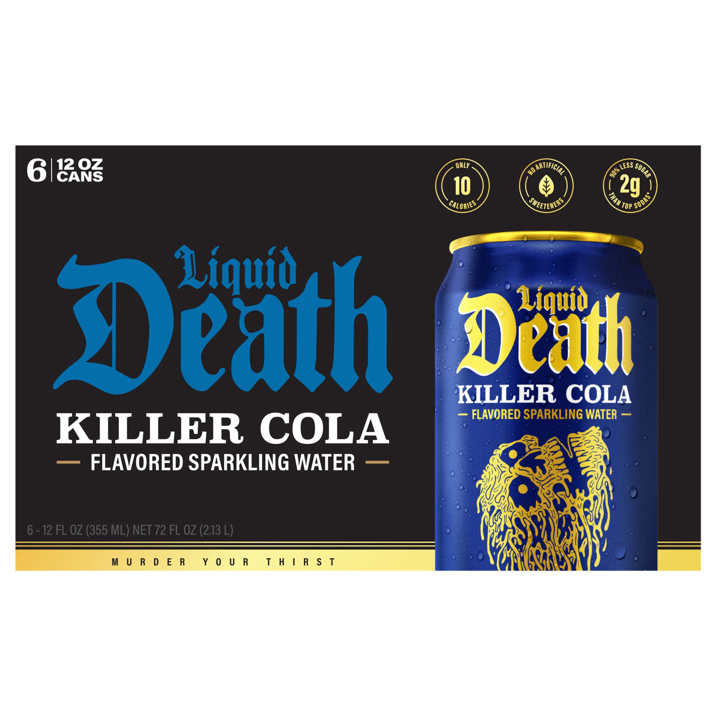 Liquid Death Sparkling Water, Killer Cola, 12 oz Can, (6-Pack) - Case of 4