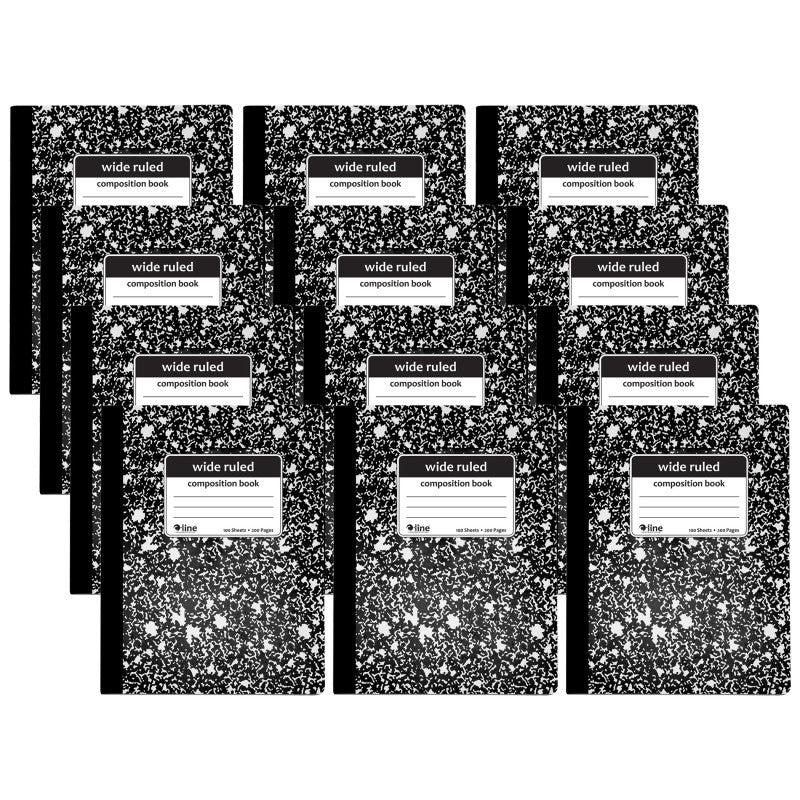 C-LINE - Composition Notebook, 100 Page, Wide Ruled, Black Marble, Pack of 12