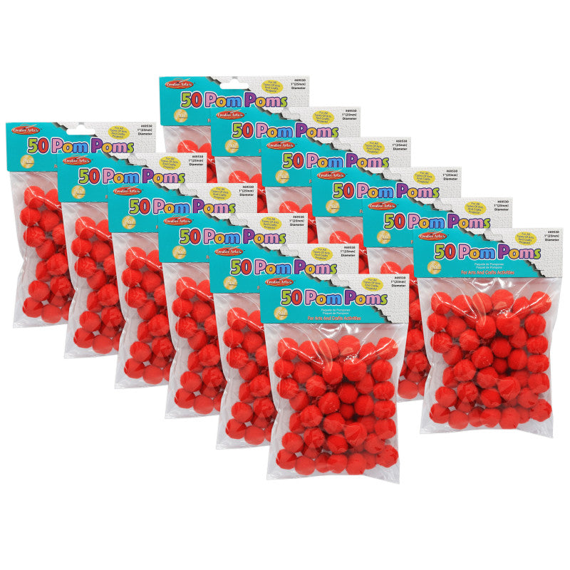 CHARLES LEONARD - Pom-Poms 1", Red, 50 Per Pack, 12 Packs