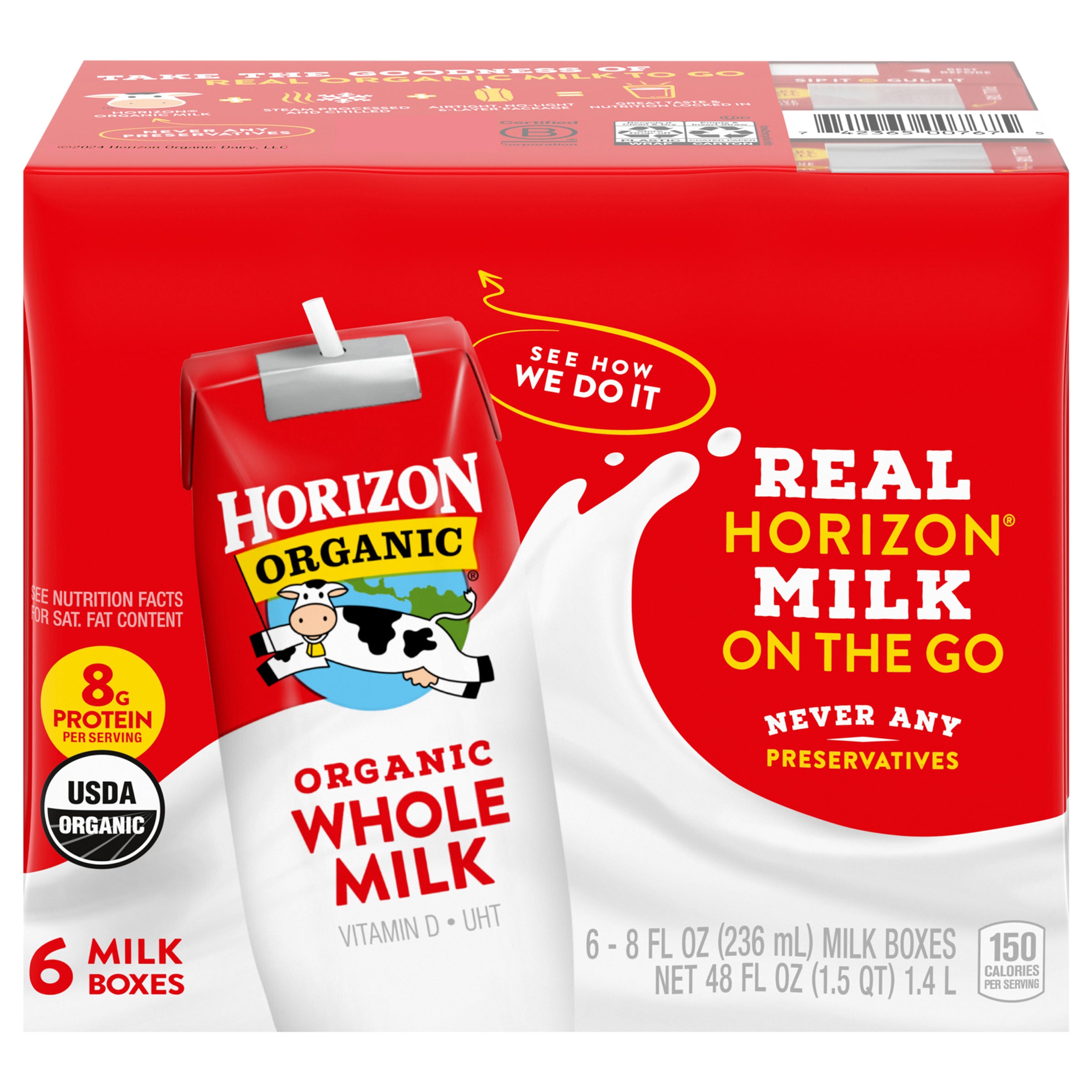 Horizon Organic Shelf-Stable Whole Milk Boxes, 8 fl oz, 6 Pack - Case of 3