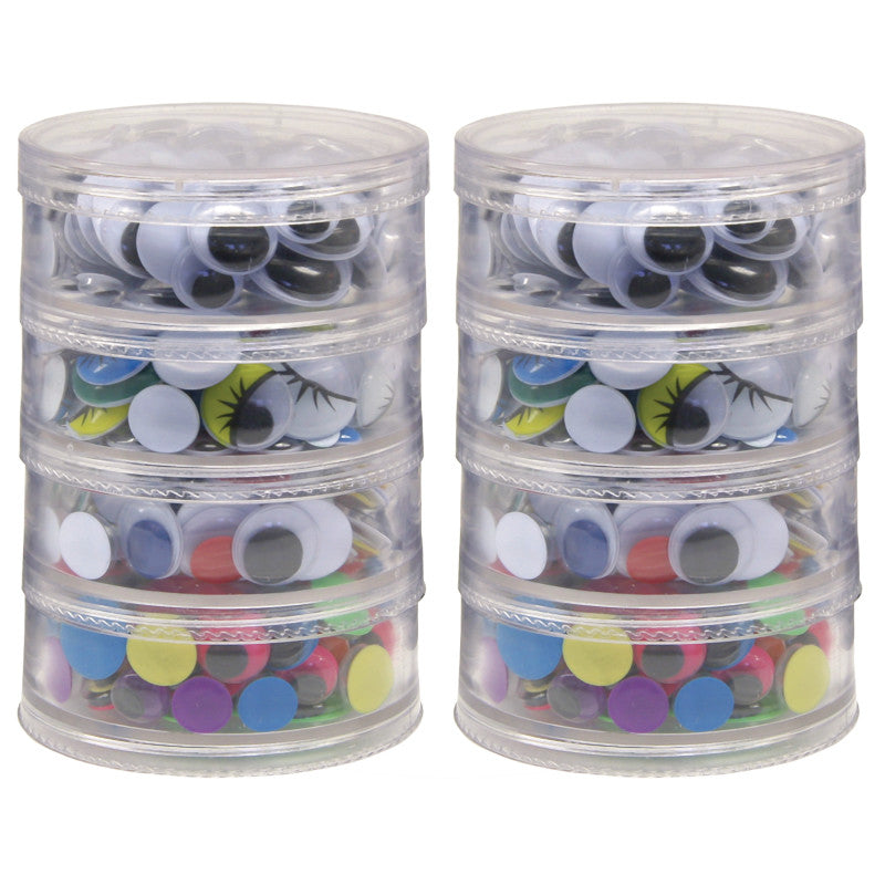 CREATIVITY STREET - Wiggle Eyes Storage Stacker, Round Assorted Black, Painted & Bright, Assorted Sizes, 400 Pieces Per Pack, 2 Packs