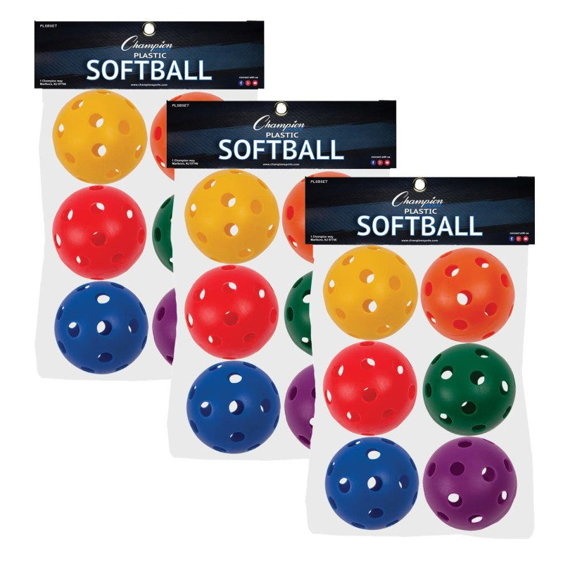 CHAMPION SPORTS - Plastic Softballs, 6 Per Set, 3 Sets