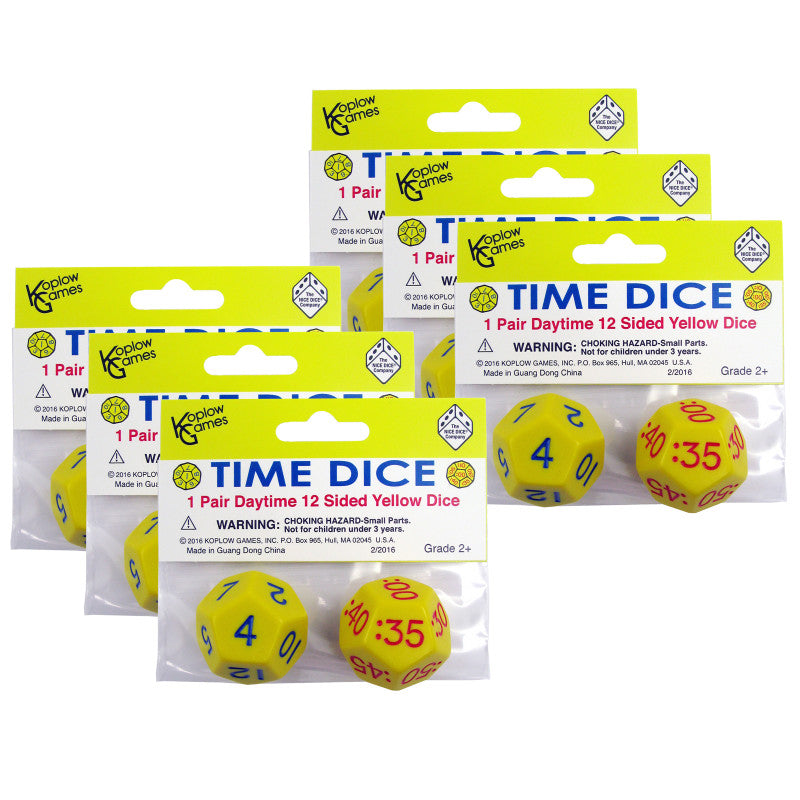 KOPLOW GAMES - Time Dice, Pair of Yellow (AM), 6 Sets