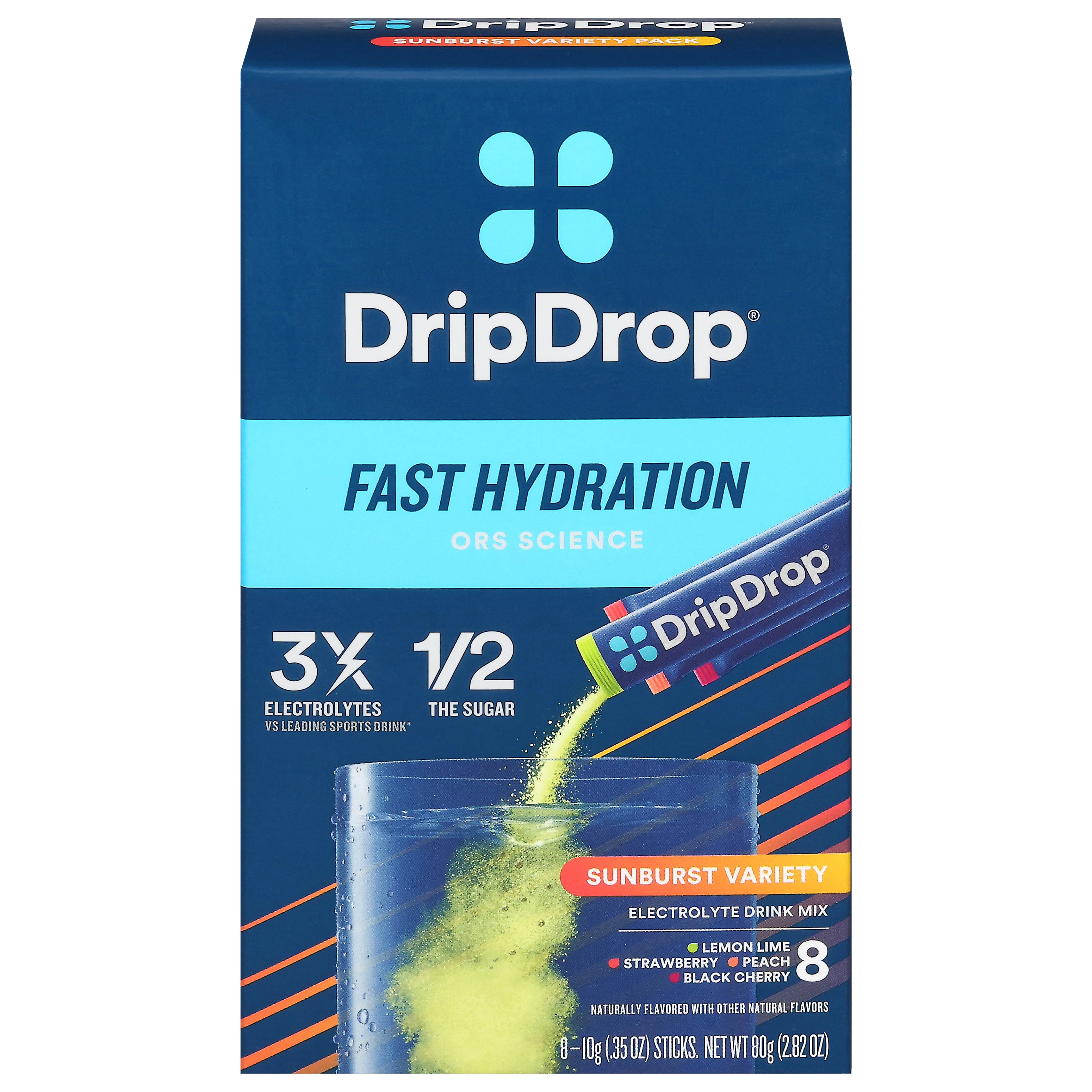 DripDrop Fast Hydration Sunburst Variety Electrolyte Drink Mix 8 - 0.35 oz Sticks - Case of 8