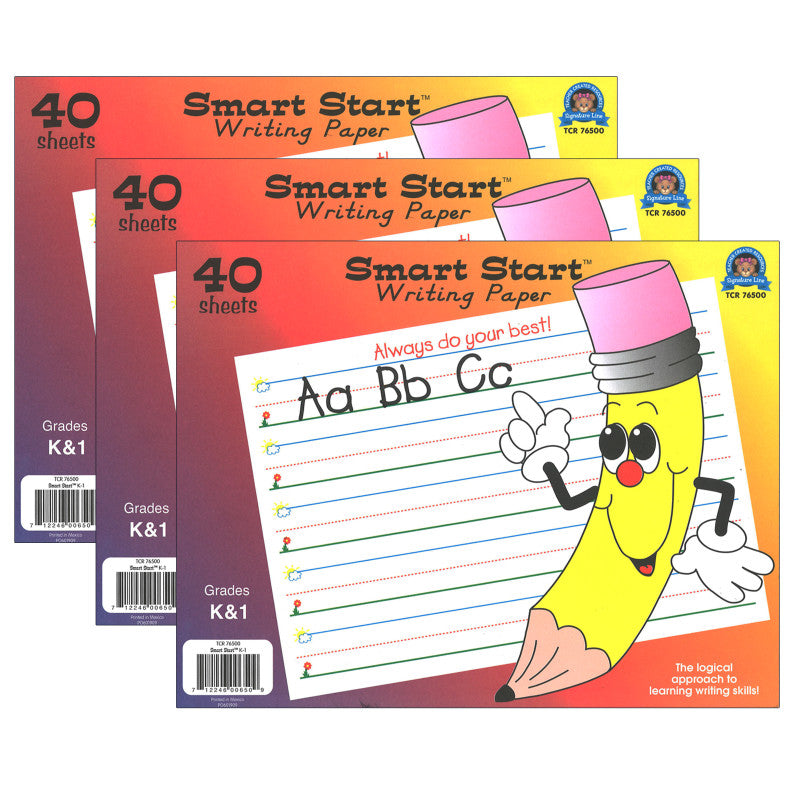 TEACHER CREATED RESOURCES - Smart Start K-1 Writing Paper: 40 Sheet Tablet, Pack of 3