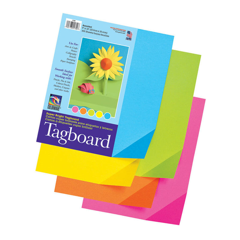 PACON - Super Bright Assorted Tagboard, 5 Super Bright Assorted Colors, 9" x 12", 100 Sheets