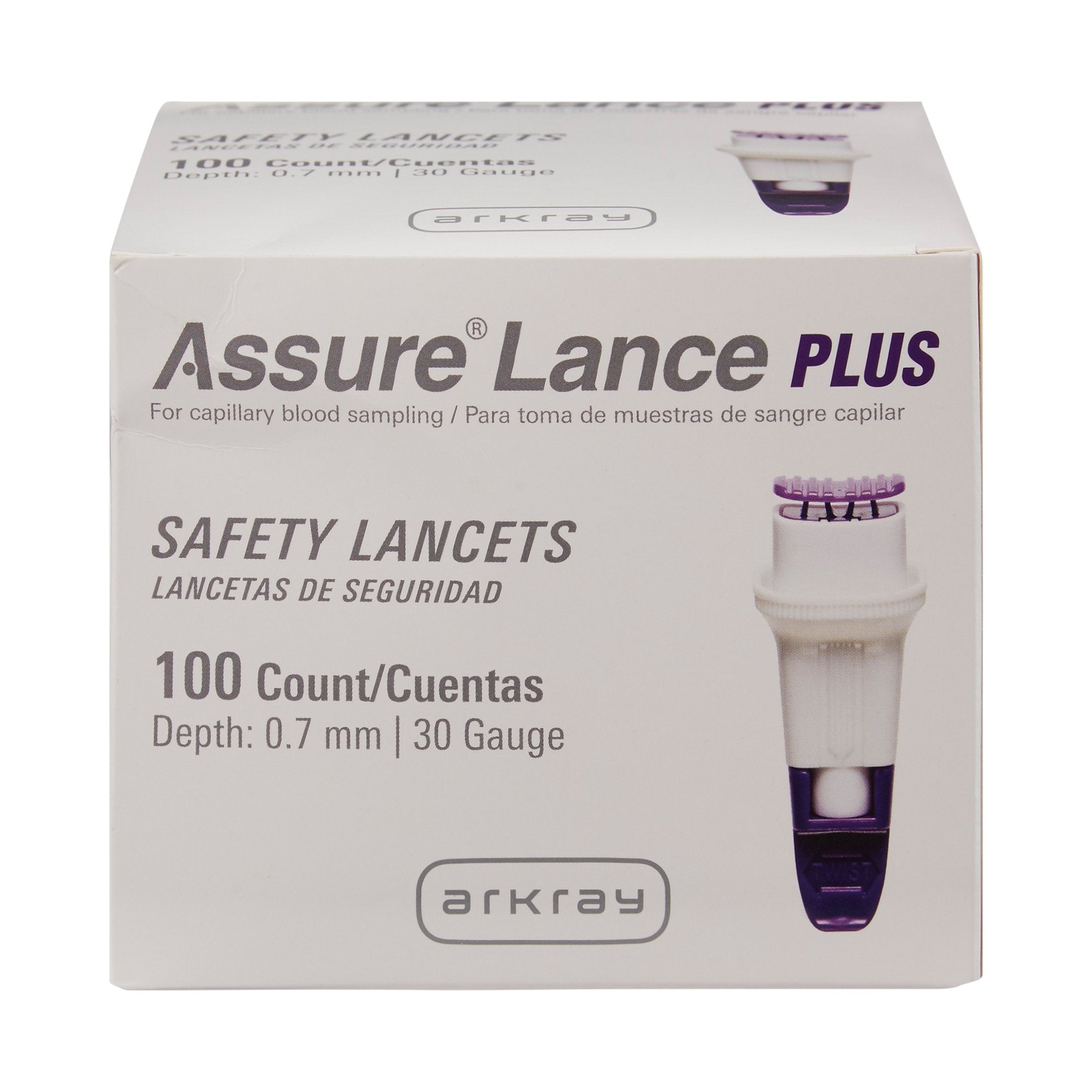 Arkray USA - Safety Lancet Assure® 30 Gauge Protective Safety Cap Push Button Activation Finger [100/BX]