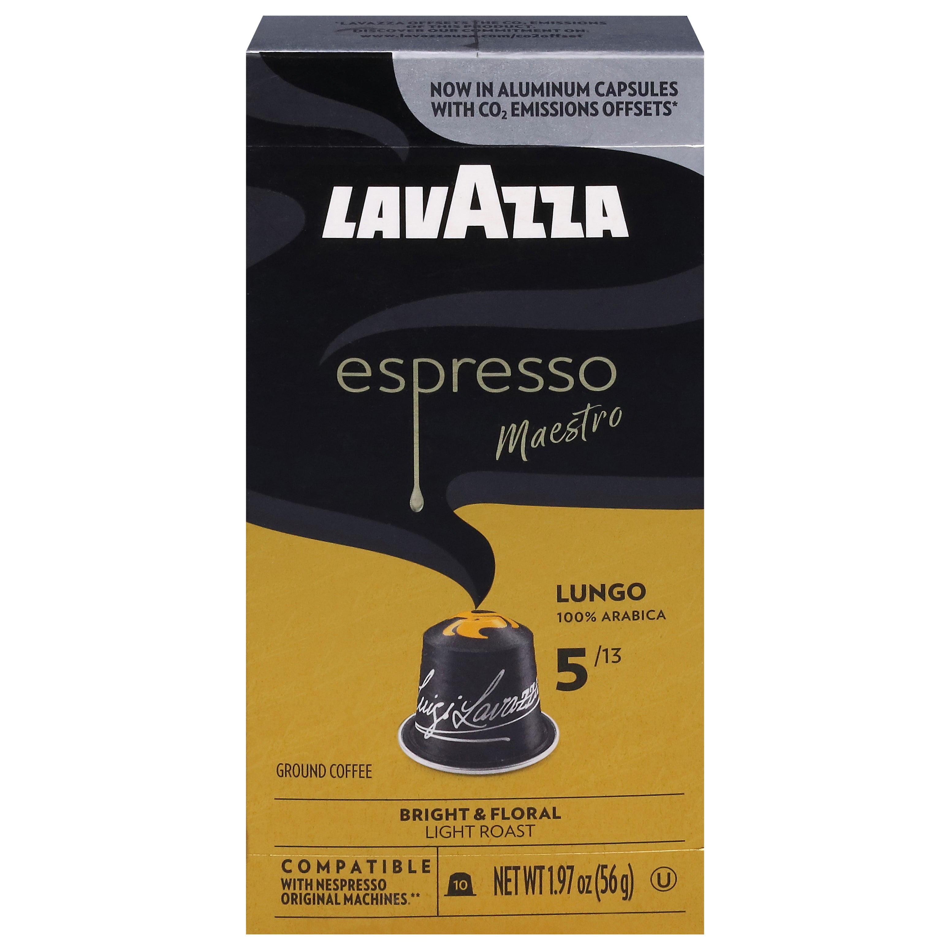 Lavazza Espresso Maestro Light Roast Ground Lungo Coffee 10 Aluminum Capsules - Case of 6