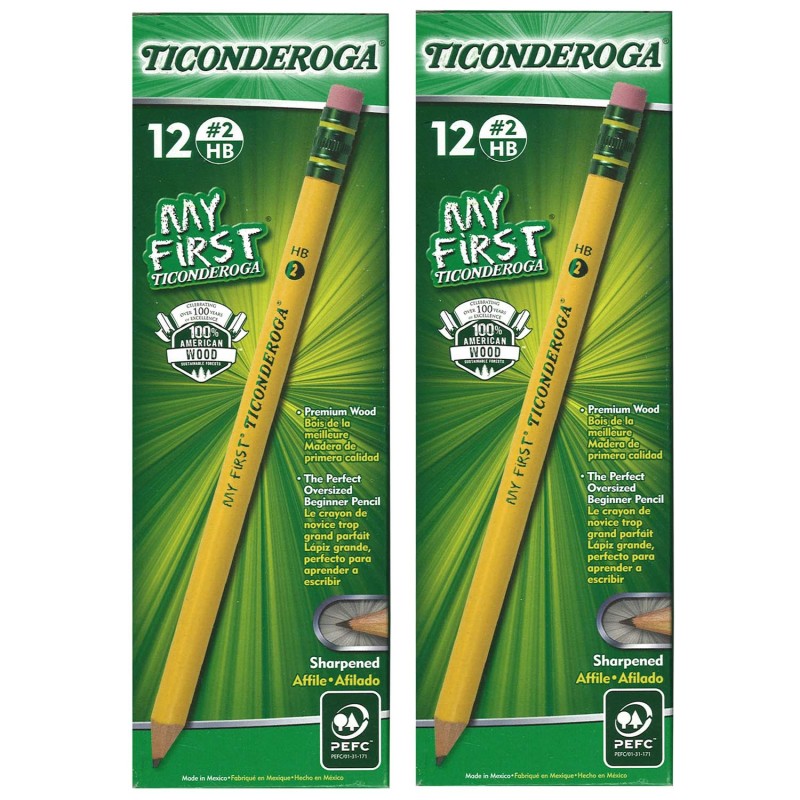 TICONDEROGA - My First® Primary Size No. 2 Pencils with Eraser, 12 Per Box, 2 Boxes