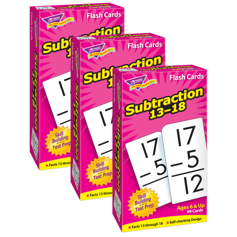 TREND - Subtraction 13-18 Skill Drill Flash Cards, 3 Packs