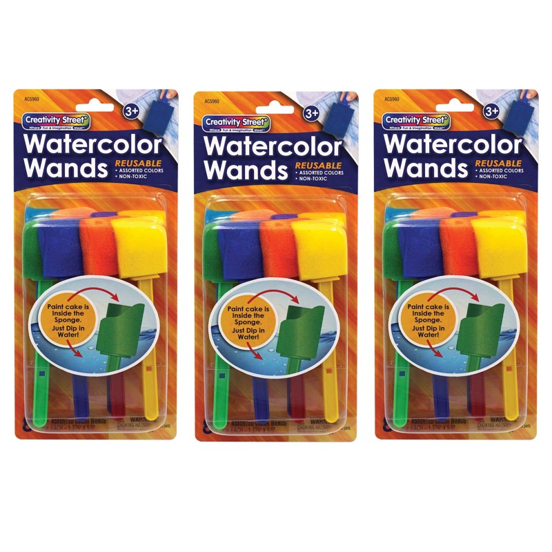 CREATIVITY STREET - Watercolor Wands with Paint, 8 Assorted Colors, 1-3/8" x 5-1/2", 8 Per Pack, 3 Packs