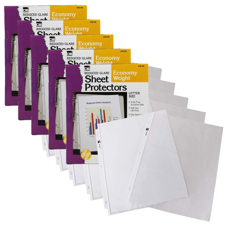 CHARLES LEONARD - Sheet Protectors, Reduced Glare, Letter Size, Clear, 50 Per Box, 5 Boxes