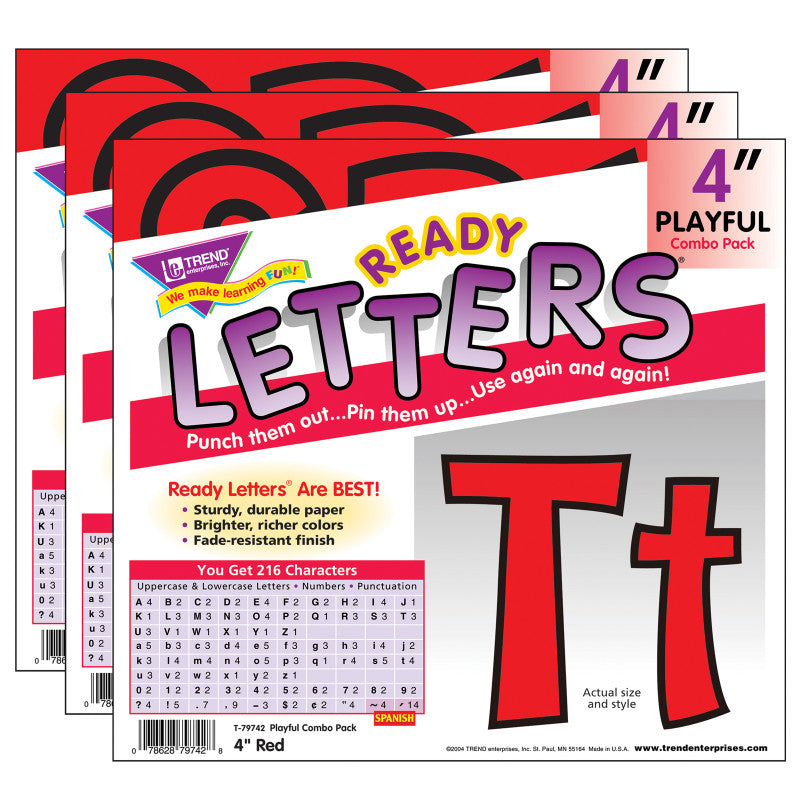 TREND - Red 4" Playful Combo Ready Letters®, 3 Packs