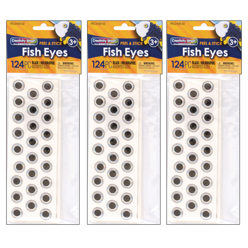 CREATIVITY STREET - Fish Eyes, Holographic, Assorted Sizes, 124 Per Pack, 3 Packs