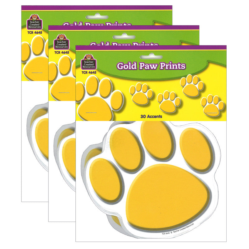 TEACHER CREATED RESOURCES - Gold Paw Prints Accents, 30 Per Packs, 3 Packs