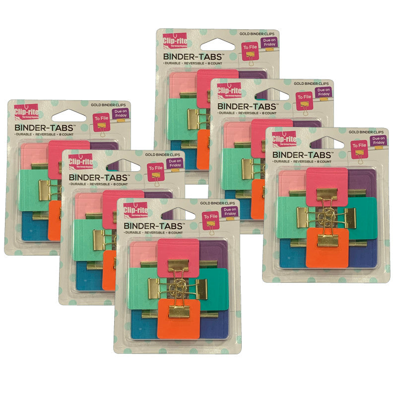 CLIP-RITE - Binder Tabs, Assorted Gold Plated, 8 Per Pack, 6 Packs