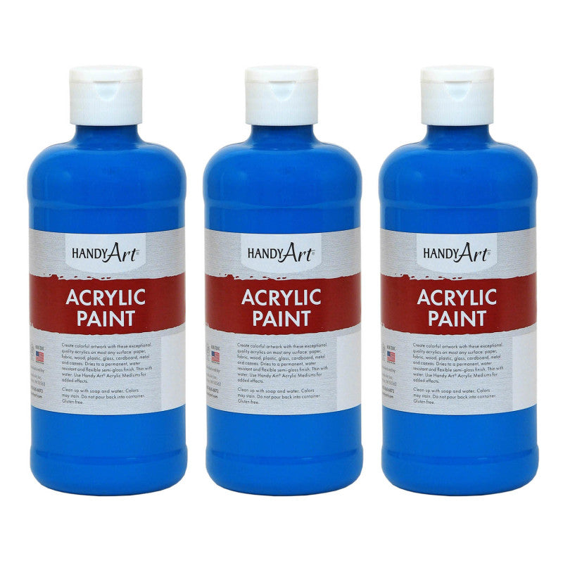 HANDY ART - Acrylic Paint 16 oz, Cobalt Blue, Pack of 3