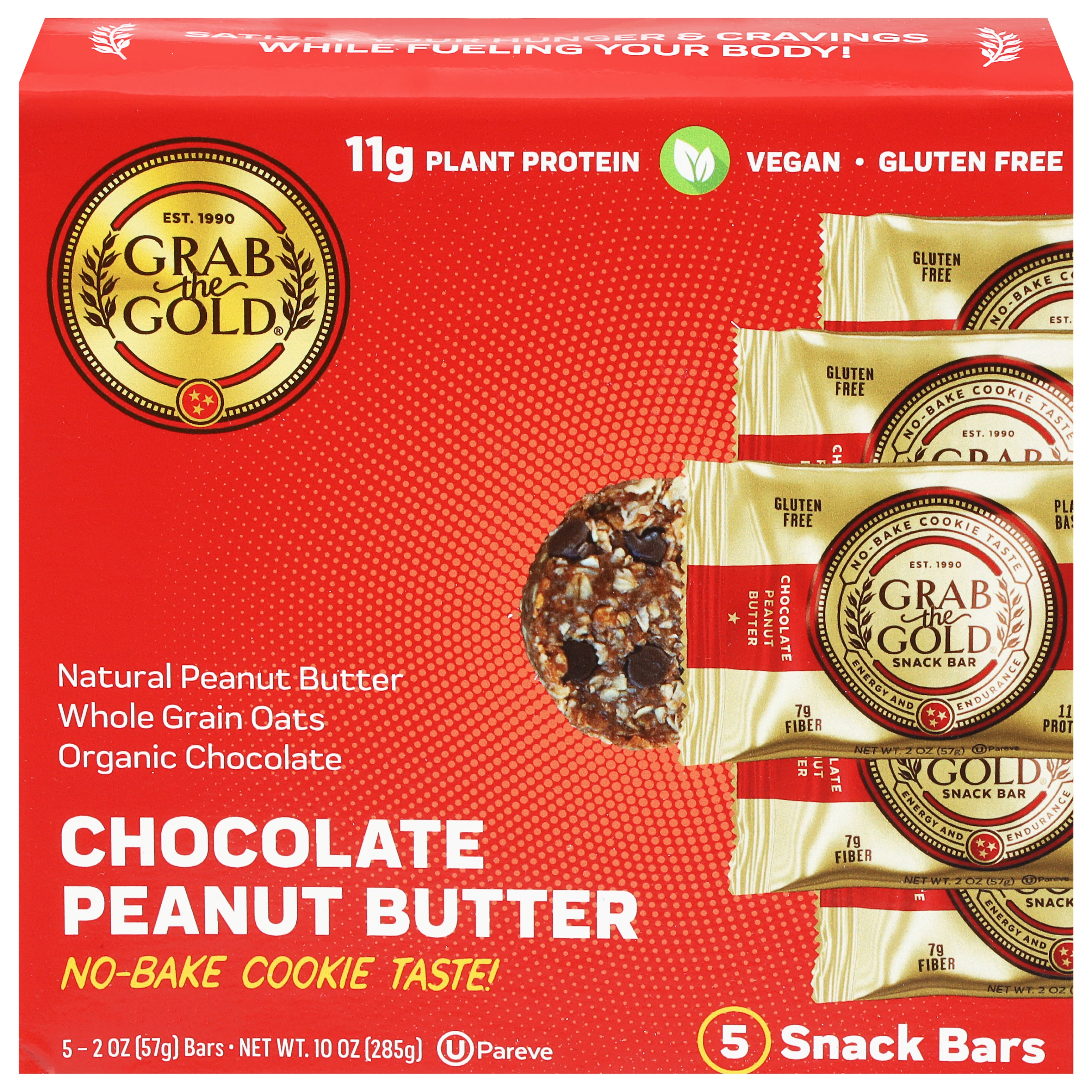 Grab The Gold Chocolate Peanut Butter Snack Bars 5 - 2 oz Bars - Case of 6