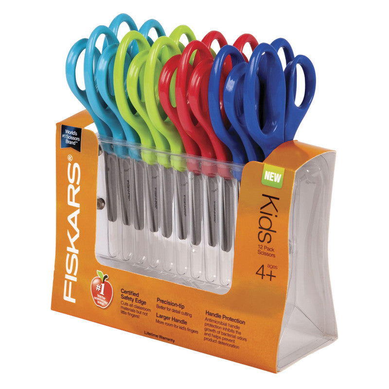 FISKARS - Pointed-tip Kids Scissors Classpack, 5", Assorted Colors, Pack of 12