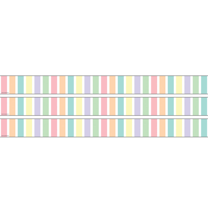 TEACHER CREATED RESOURCES - Pastel Pop Stripes Straight Rolled Border Trim, 50 Feet, 3 Rolls