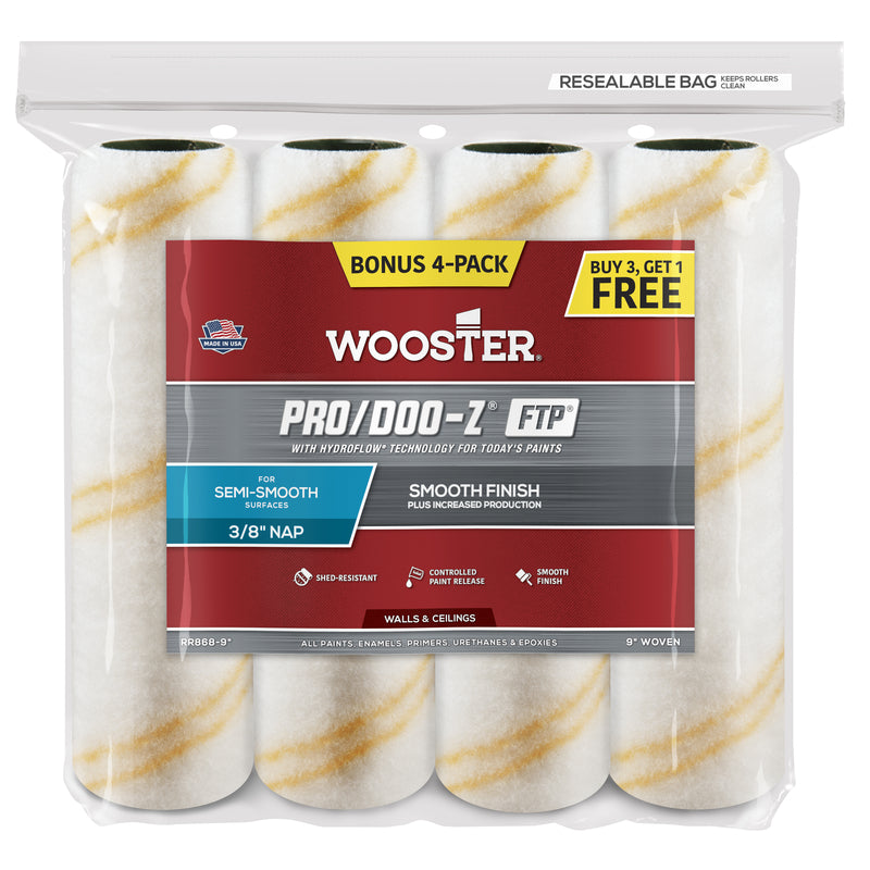 WOOSTER - Wooster Pro/Doo-Z FTP Polypropylene 9 in. W X 3/8 in. Paint Roller Cover 4 pk