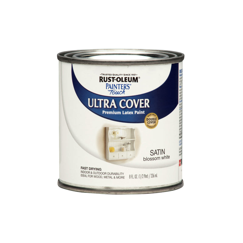 RUST-OLEUM - Rust-Oleum Painters Touch Ultra Cover Satin Blossom White Paint Exterior and Interior 0.5 pt - Case of 6