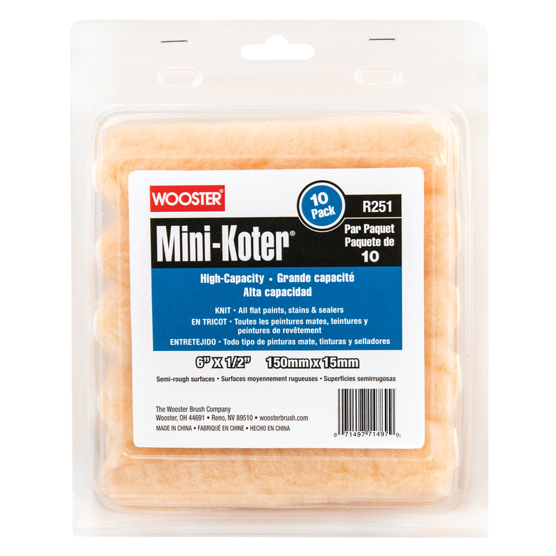 WOOSTER - Wooster Mini-Koter Fabric 6 in. W X 1/2 in. Mini Paint Roller Cover 10 pk [R151-6]