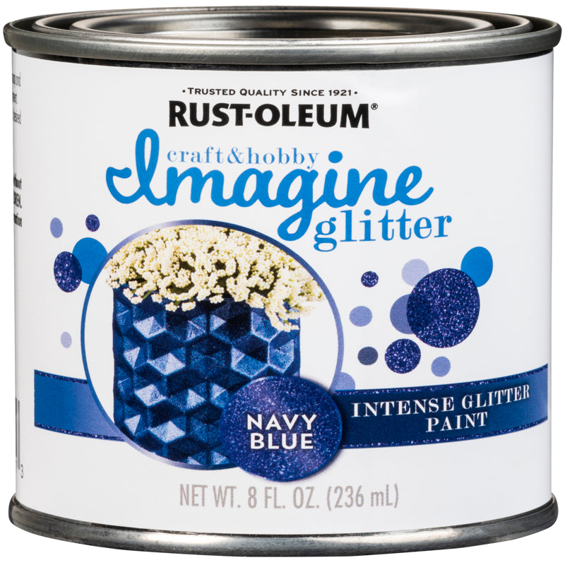 RUST-OLEUM - Rust-Oleum Imagine Glitter Navy Blue Water-Based Glitter Paint Interior 8 oz - Case of 4