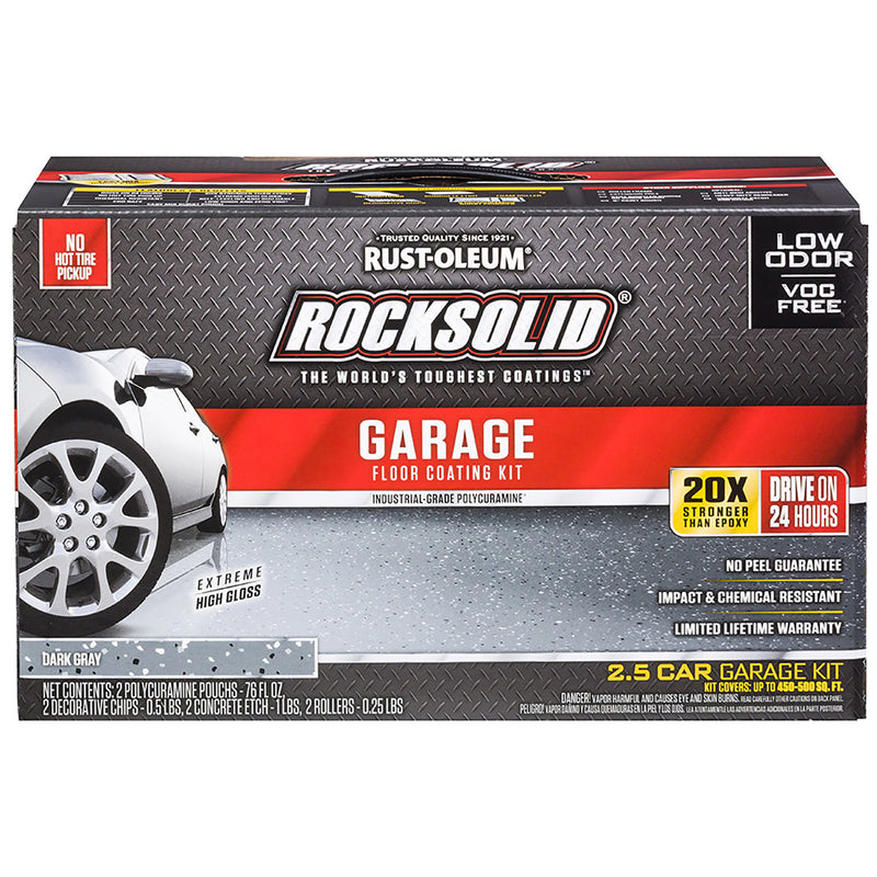 RUST-OLEUM - Rust-Oleum RockSolid Extreme High-Gloss Dark Gray Polycuramine Garage Floor Coating Kit 152 oz