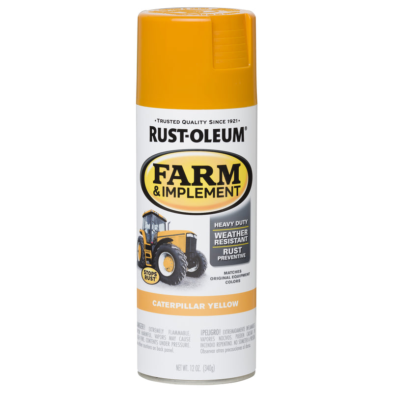 RUST-OLEUM - Rust-Oleum Indoor and Outdoor Gloss Caterpillar Yellow Oil-Based Farm & Implement 12 oz - Case of 6