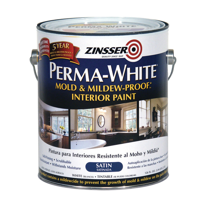 ZINSSER - Zinsser Perma-White Satin White Water-Based Mold and Mildew-Proof Paint Interior 1 gal - Case of 2