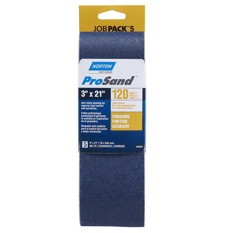 NORTON - Norton ProSand 21 in. L X 3 in. W Zirconia Alumina Finishing Sanding Belt 120 Grit Fine 5 pc