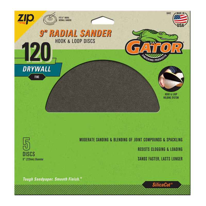 GATOR - Gator 9 in. CeraMax Grain Hook and Loop Drywall Sanding Disc 120 Grit Fine 5 pk