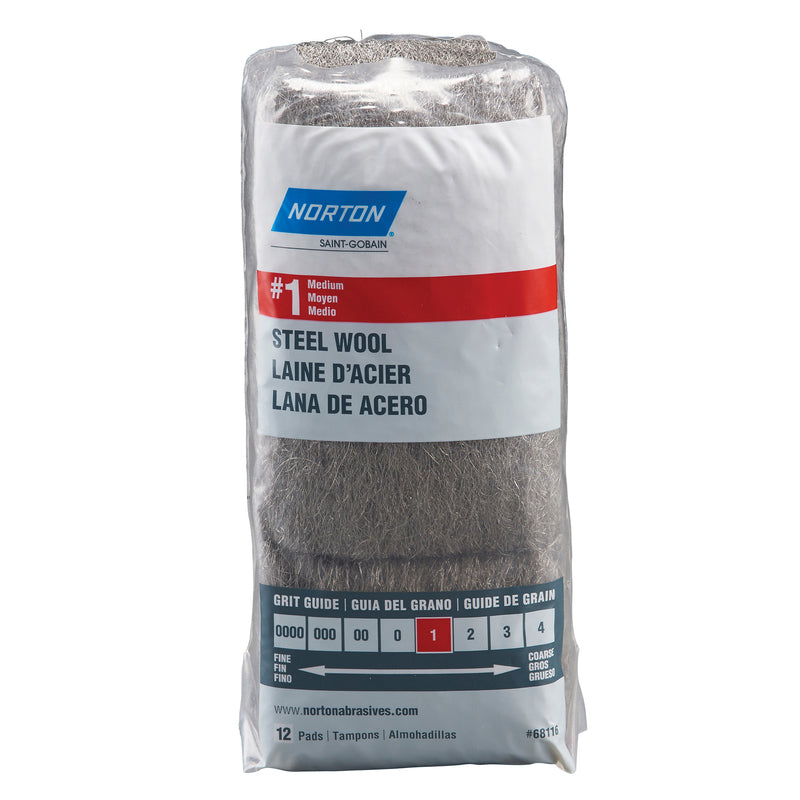 NORTON - Norton 1 Grade Medium Steel Wool Pad 12 pk