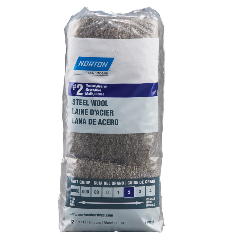 NORTON - Norton 2 Grade Medium/Coarse Steel Wool Pad 12 pk