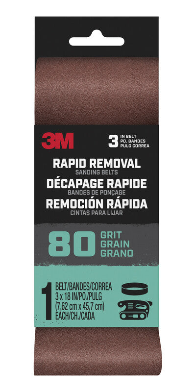 3M - 3M Rapid Removal 18 in. L X 3 in. W Aluminum Oxide Sanding Belt 80 Grit 1 pc