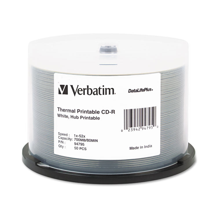 Verbatim - CD-R DataLifePlus Printable Recordable Disc, 700 MB/80 min, 52x, Spindle, White, 50/Pack