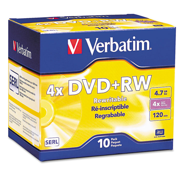 Verbatim - DVD+RW Rewritable Disc, 4.7 GB, 4x, Slim Jewel Case, Silver, 10/Pack (9578089)