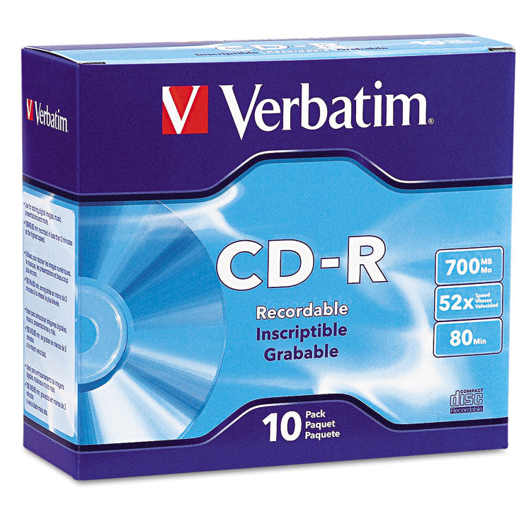 Verbatim - CD-R Recordable Disc, 700 MB/80 min, 52x, Slim Jewel Case, Silver, 10/Pack