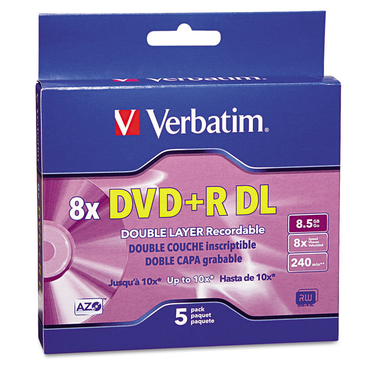 Verbatim - DVD+R Dual-Layer Recordable Disc, 8.5 GB, 8x, Jewel Case, Silver, 5/Pack