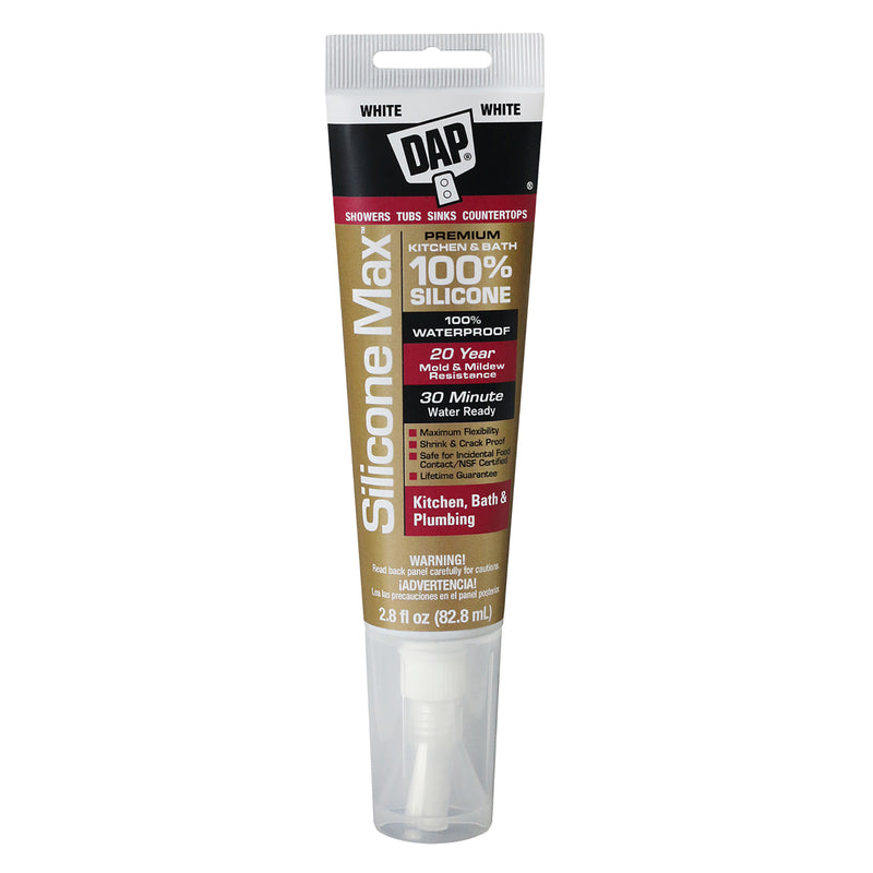 DAP - Dap Silicone Max White Silicone Kitchen and Bath Sealant 2.8 oz - Case of 12