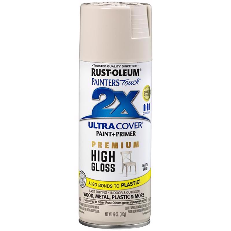 RUST-OLEUM - Rust-Oleum Painter's Touch 2X Ultra Cover High-Gloss White Sand Paint+Primer Spray Paint 12 oz - Case of 6